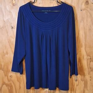 Susan Graver Shirt Women's XL Liquid Knit Navy Blue Minimalist Neutral Classic